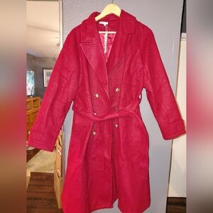 Women's Burgundy Double-Breasted Coat